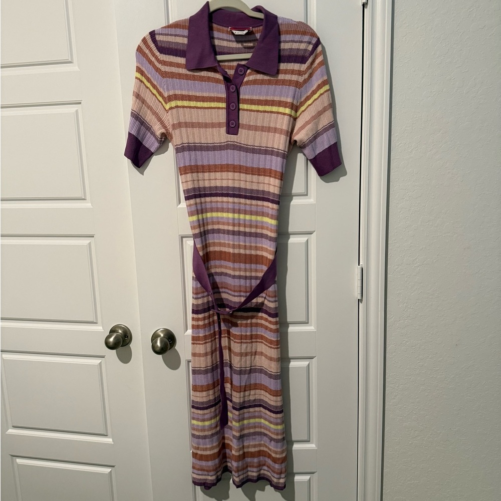 Striped Purple Polo Knit Midi Dress
